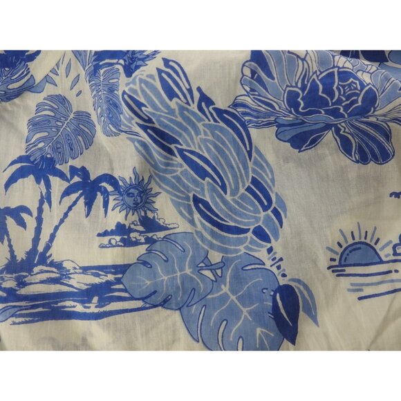 Artelier Nicole Miller Blue White Tropical Off Shoulder Ruffle Top Sz S Boho - Picture 8 of 9